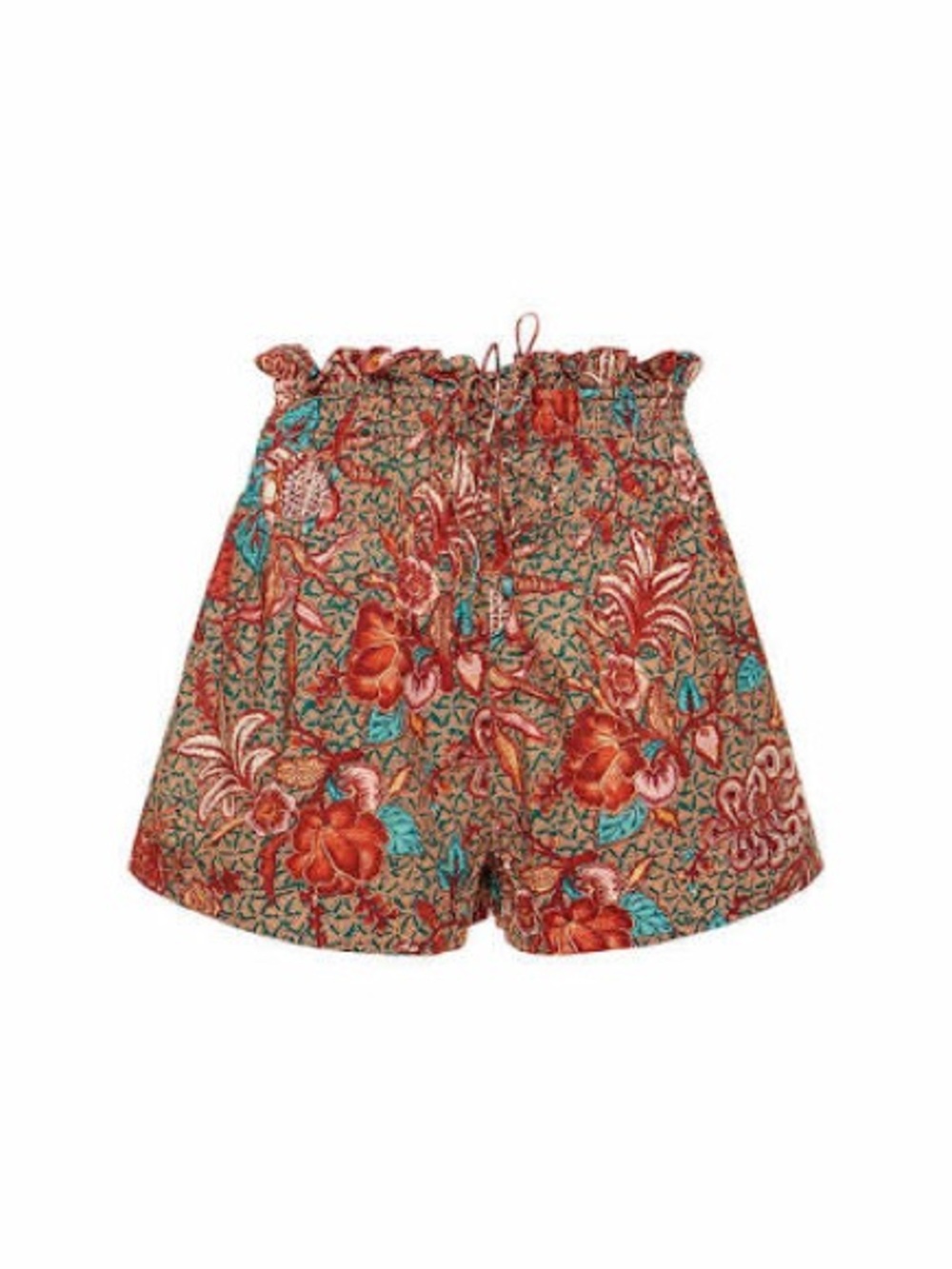 Ulla Johnson Rylan Printed Smocked Waist Shorts - Turquoise & Rust - Picture 2 of 6